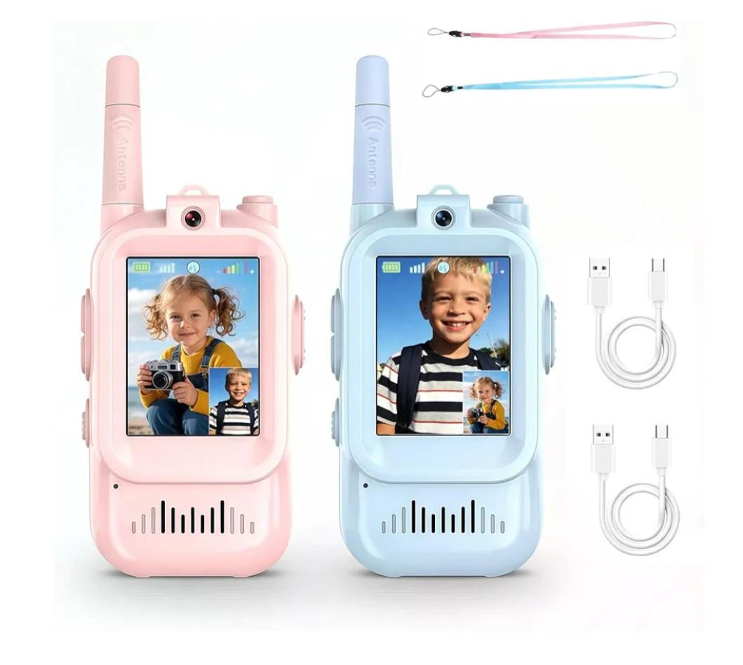 Video Walkie Talkies for Kids 2 Pack Fun Toys for Camping Hiking Travel Rechargeable Long Range Kids Toy Gift for Boys & Girls Ages 3–12
