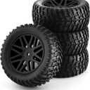 1/10 RC Off Road Tires And Wheels 12mm Hex Rubber Short Course Truck Tyres With Foam Insert For 1:10 Scale Buggy Car ARRMA Traxxas Wltoys 144001 Losi HSP 94107 94170 94155 94177 4PCS (Black)