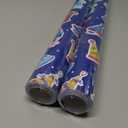 WERNNSAI Happy Birthday Wrapping Paper Roll - 1 Roll 17”x 33 ft Boy Birthday Hat Wrapping Paper Baby Blue Gift Packing Supply Baby Shower Party Wrap Decor Favor, Reversible