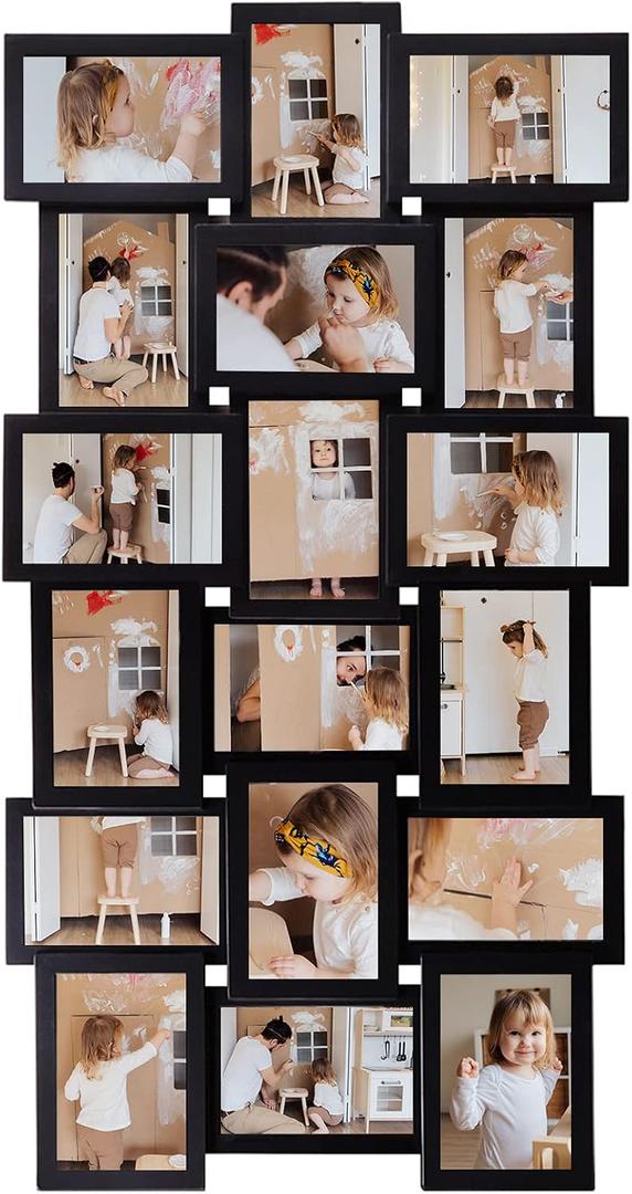 HELLO LAURA - Photos Collage Frame for Wall 18 Opening Picture Frames in 4x6 Inch Photo Frames Collage for Wall Decor for Family Friends Gifts for Home Living Room - Classic Black, 34.5 X 1 X 18.5 Inches