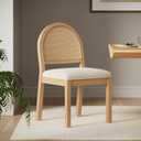 Nathan James Bailey 19 in. Boucle Dining Chair, Upholstered Side Chair with Natural Woven Rattan Back and Solid Wood Legs, Natural Brown/Rattan/Cream Boucle (Warm Pine Rattan)
