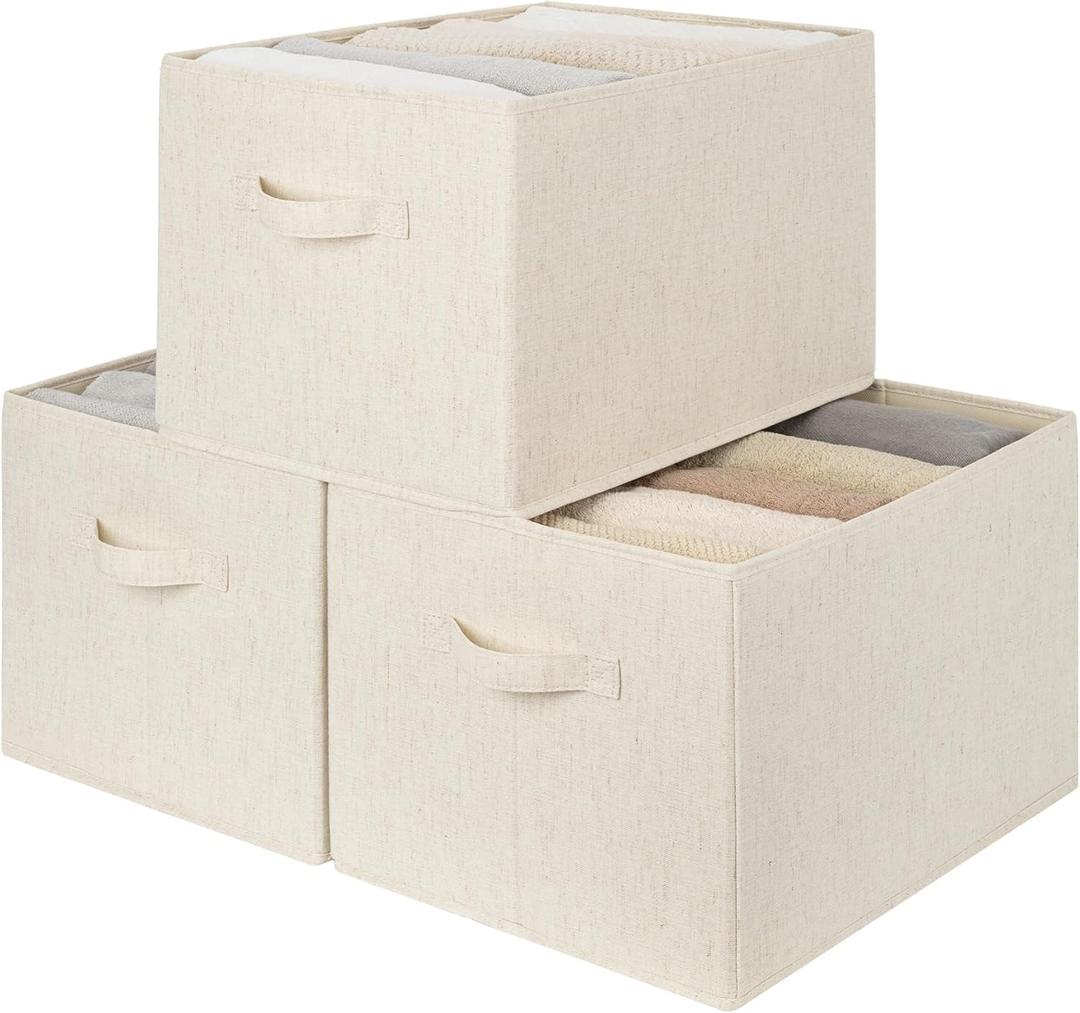 StorageWorks Closet Organizers and Storage Bins, Shelf Baskets for Clothes Storage, Fabric Storage Bins for Organization, Beige(NaturWeave Fabric), 3-Pack, Extra Large (Beige(Cotton-linen))