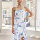 Women's Sexy Elegant Layered Frilled Ruffles Asymmetrical Hem Backless Strapless Maxi Bodycon Dress