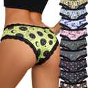 Morvia 10pcs Women's Gothic Contrast Lace Halloween Skull & Rose Print Hipster Panties Assorted Styles (Black, S)