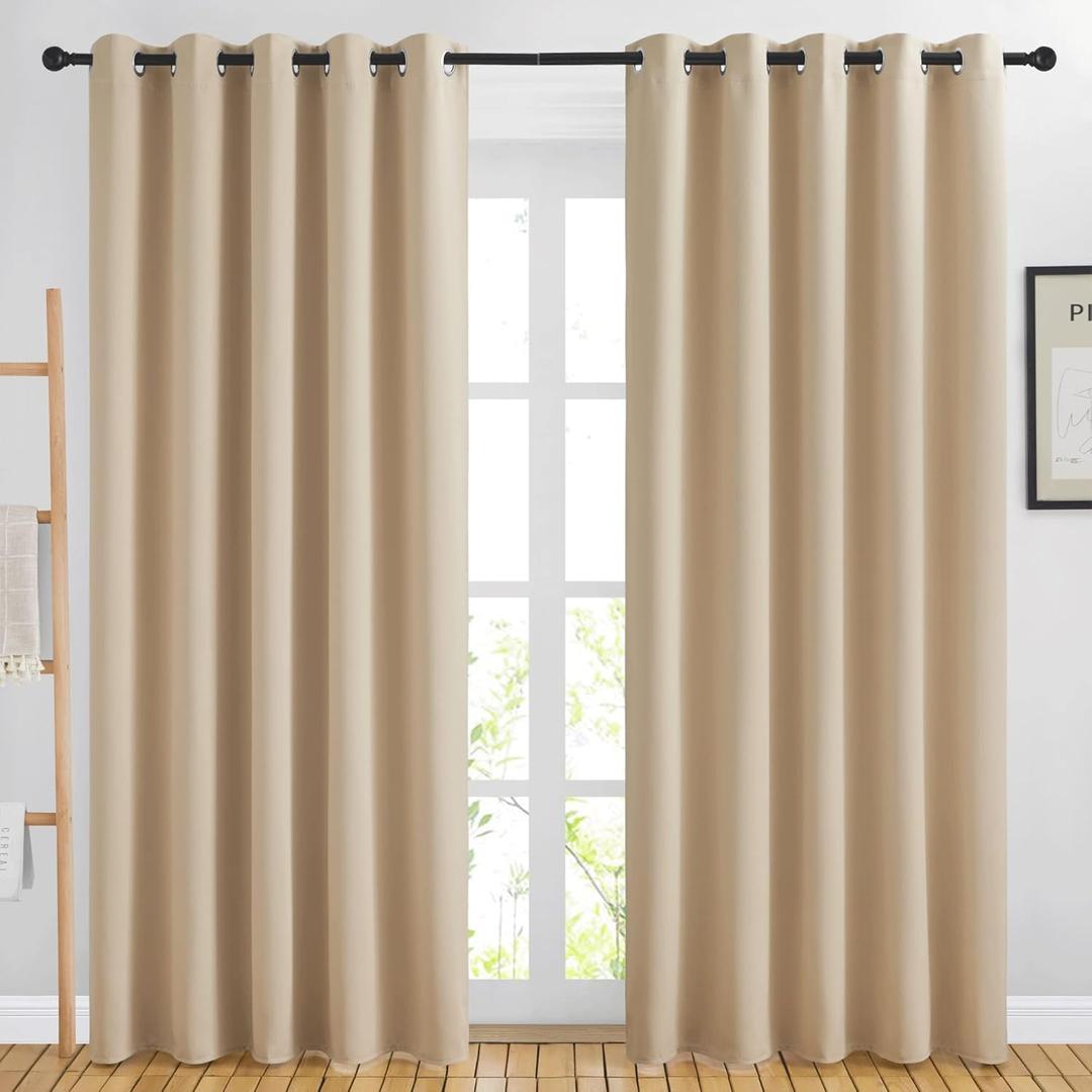 NICETOWN Blackout Curtains Panels for Living Room, 2 Panels, 66 x 80 Inch, Biscotti Beige, 3 Pass Microfiber Noise Reducing Thermal Insulated Solid Ring Top Blackout Window Drapes