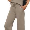 SAMPEEL Two Piece Sets for Women Summer Outfits Lounge Sets Mock Neck Tops Wide Leg Crop Pants Vacation Travel Outfits (Small, Coffee)