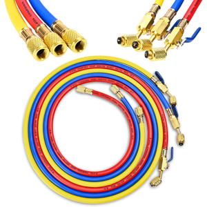 2025 New 29985 Plus II 1/4"HVAC Hose, 60" (5FT),with Compact Ball Valve, Refrigerant Hose with Standard 1/4" Flare Fittings, For Common Refrigerants, Red/Yellow/Blue, (Pack of 3)