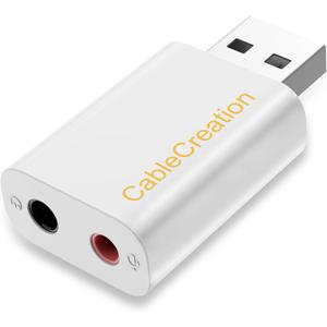 CableCreation USB Audio Adapter - External Sound Card with 3.5mm Headphone and Microphone Jack for Windows, Mac, Linux, PC, PS4, Laptops - Plug and Play, No Drivers Needed (White)