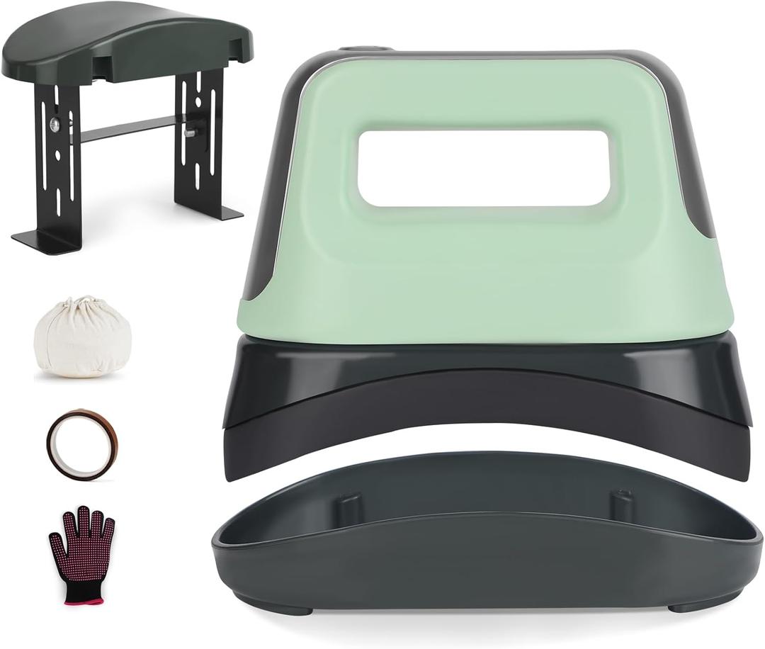 Gimify Heat Press 6.3"x3.4" Ceramic-Coated Heat Plate, 3 Heating Levels Hat Heat Press Curved with Safety Base & Auto-Off Feature, Portable for Sublimation, HTV, DTF & Infusible Ink Projects - Green