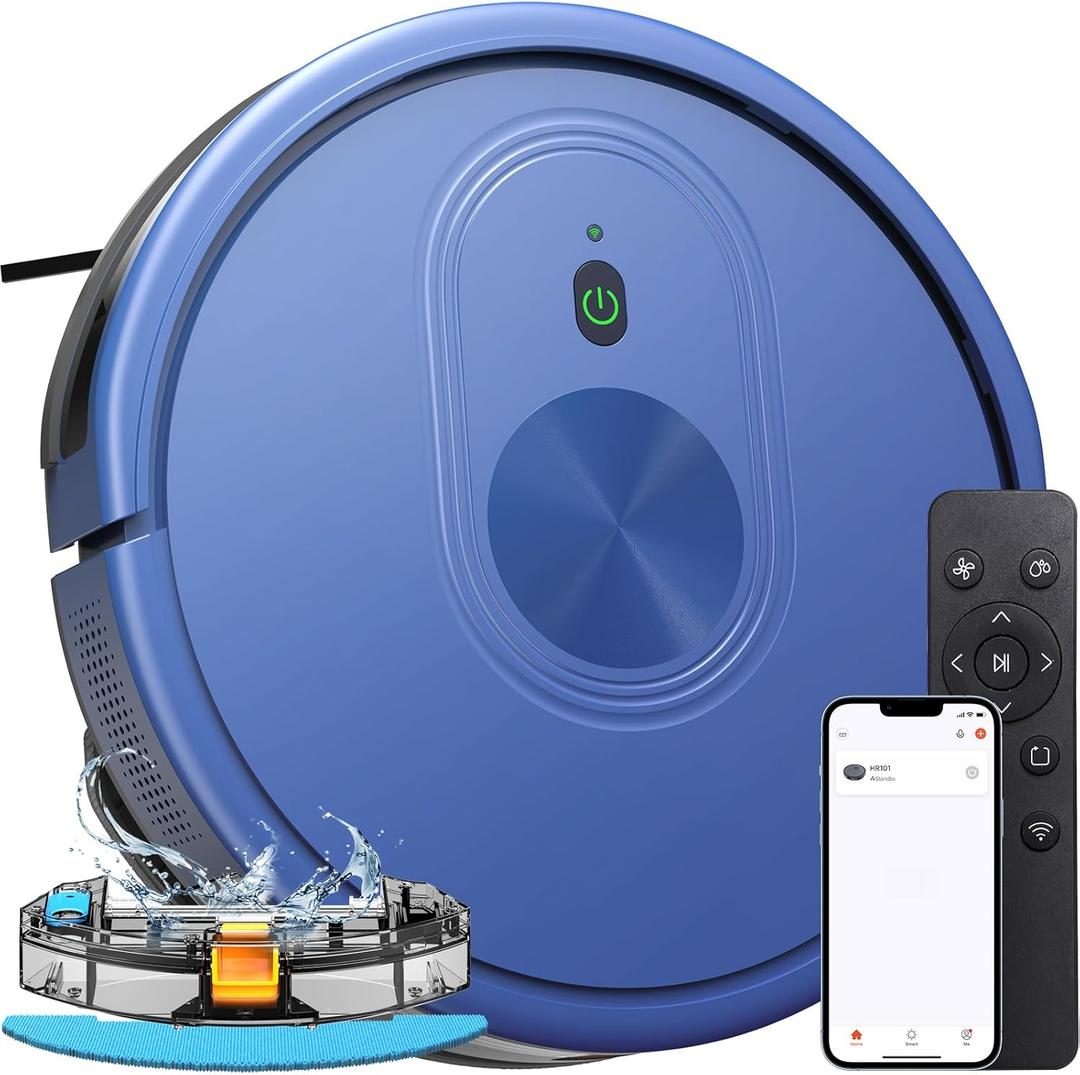 XIEBro Robot Vacuum and Mop Combo, 3 in 1 Mopping Robotic with Schedule, App/Bluetooth/Alexa, 1600Pa Max Suction, Self-Charging Cleaner, Slim, Ideal for Hard Floor, Pet Hair, Carpet, Blue