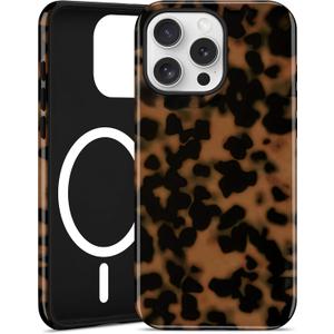 Jusy Compatible with MagSafe Brown Tortoise Shell Print Phone Case for iPhone 16 Pro, Amber Trendy Luxury Magnetic Soft TPU and Hard PC Protective Phone Cover for Women Girls - Black