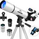 WOSPORTS Telescope for Adults High Powered, 90mm Aperture 600mm Astronomy Portable Professional Refractor Telescope for Beginners, Magnification 180X, with Adjustable Tripod, Phone Adapter, Carry Bag, Large Sofa, Light Gray