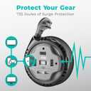 KMC 3-Outlet Surge Twist Cord Reel, 2 USB Ports, Retractable Power Strip Surge Protector, 735J Surge Protection, 5ft Retractable Extension Cord, 3-Prong Low-Profile Flat Plug, UL/ETL Certified, Gray