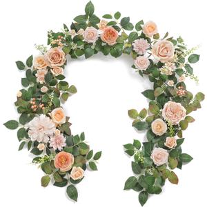 YYHUAWU 6FT Artificial Rose Flower Runner Rustic Flower Garland Mantle Floral Arrangements DIY Wedding Ceremony Backdrop Arch Flowers Table Centerpieces Decorations (Champagne)