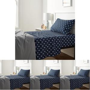 Amazon Basics Kid's Soft Easy-Wash Lightweight Microfiber 3-Piece Sheet Set, Twin, White Anchors, Printed (Pack of 4)