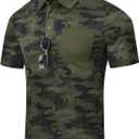MoFiz Men's Camo Polo Golf Shirt Hiking Dry Fit Short Sleeve T-Shirts Pique Collared Polo Jersey (Green, XXXL)