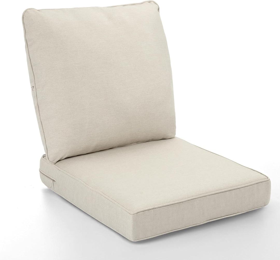 Outdoor Chair Cushion Set, Thickened 24 x 24 x 5 Inch Patio Furniture Cushions, Waterproof & Fade Resistant Outdoor Seat Cushions with Ties for Chair Sofa Couch (Beige)