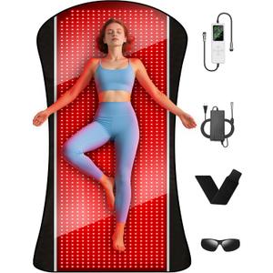 77.6"x36" Red Light Therapy Mat for Body, 1408pcs LED Infrared Red Light Therapy Blanket, 3 in 1 Dual Wavelength (660nm & 850nm), Infrared Heating Pad with 5 Modes & Pulse Modes & 10-90min Timer