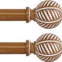 2 Pack Wood Curtain Rods 18 to 60 Inch,1 Inch Boho Adjustable Curtain Rod,Imitation Wood Grain Leaf Window Curtains Rods,Farmhouse Rustic Heavy Duty Drapery Poles,Brown Drapery Rod Set 18-60"