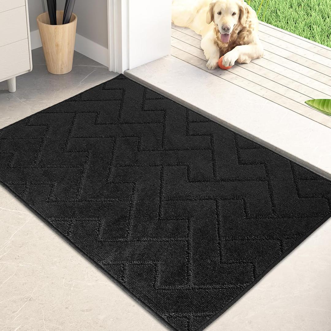 PURRUGS Dirt Trapping Door Mat 24" x 35.5", Non-Slip Machine Washable Entry Rug, Dog Doormat, Indoor Front Door Mat, Super Absorbent Entryway Rug for Muddy Shoes & Paws, Black