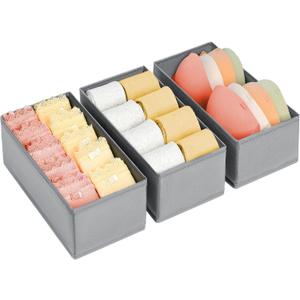 DIMJ Drawer Organizer Clothes - Small Dresser Organizer Underwear Drawer Organizer for Baby Clothes, Socks, Underwear, Bra, Belt, Tie - Grey (Set of 3)