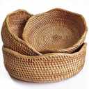 YANGQIHOME Rattan Bread Basket, Round Fruit Baskets, Wicker Storage Bowls, Natural Woven Serving Basket Bowls, Decorative Baskets for Kitchen Counter Organizing, Set of 3