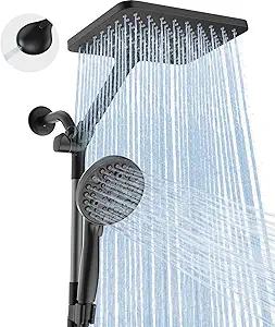 Dual Handheld Shower Head Combo, 2-in-1 Rain Shower Heads System Wide Rainfall Shower Head and 10 Modes High Pressure Hand Held Showerhead with Built-in Power Wash