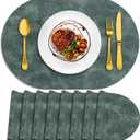 ADRIMER Placemats, Heat Resistant Oval Placemats Set of 8 Washable 12 x 17 Inch, Waterproof Table Mats, Wipeable Pu Place Mats for Kitchen, Dining Room, Blue & Green