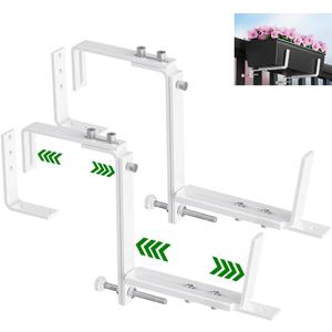 HFHOME Set of 2 Adjustable Window Planter Box Brackets, White Brackets for Window Boxes Planters, Planter Shelving with Adjustable Size The Width of The Bottom of The Planter Box (Patent Registered)