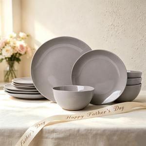 ALOFMO Ceramic Dinnerware Sets-12 Pieces Set, Plates Pasta Bowls Soup Bowls, Modern Stoneware Dishes, Reaction Glaze Black (Sky white)