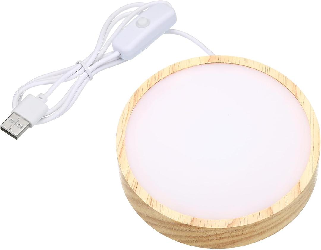 PATIKIL 4 Inch Wooden LED Light Base, 2pcs Wood Light Display Base Stand Lighting with Switch for 3D Crystal Glass Aroma Stone Art, White Light Color