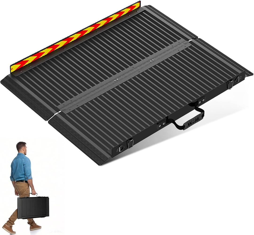 Portable Wheelchair Ramp, Seamless,Non-Slip Reinforced,Metal Folding Handicap Ramp,Load Capacity 800 lbs,for thresholds Ramps, Steps, Vehicles, Doorways,Carts (3FT(Using Height 4-12''))