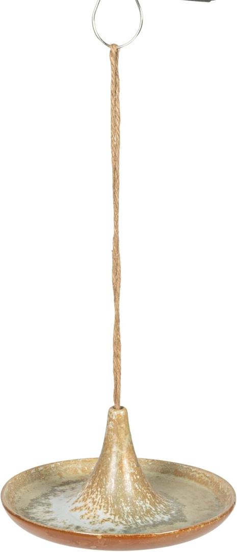 Creative Co-Op Stoneware Bird Feeder with Jute Hanger, Tan
