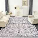 Washable Rug 8x10 for Living Room - Navy Blue Stain Resistant Urtla Thin Area Rugs with Non Slip Rubber Backing - Indoor Floor Carpet for Dining Room Home Office Dorm, Blue/White