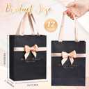Humyoun 12 Pack Black Gold Gift Bags with Handles 9 x 7 x 3.15'' Metallic Paper Gift Bags Bulk with Bow Ribbon for Bridesmaids Groomsmen Wedding Baby Shower Birthday Housewarming Party Favor Holiday