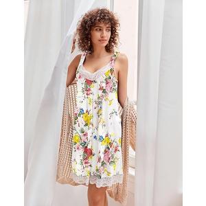 Ekouaer Womens Nightgown 1 Pack Nightgown V Neck Lace Sleepwear Sleeveless Chemise Women's nightgowns Green+White Flower, Medium