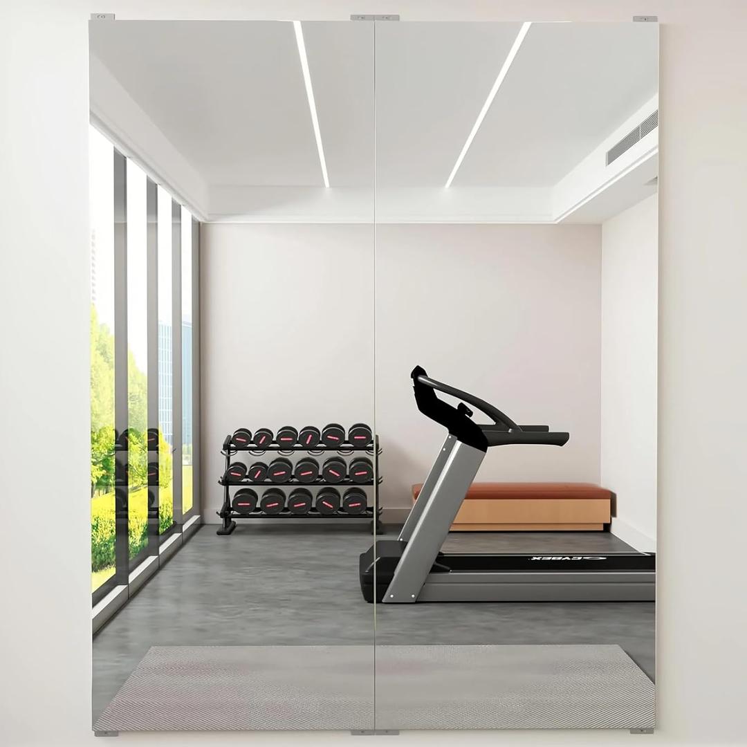 Home Gym Mirror - 60" x 48" (2PCS of 60" x 24") Frameless Wall Mirrors, Easy Installation Unbreakable Glassless HD Reflection, Ideal for Dancing, Yoga, Workout, Rehearsing, Pilates, Kids Room