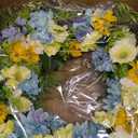 Faux Silk Flower Spring Summer Easter Wreath 24-26" for Front Door – White Ranunculus Yellow Daisy Blue Hydrangea Green Eucalyptus Leaves – Farmhouse Front Porch Wreath, Outdoor Indoor Use