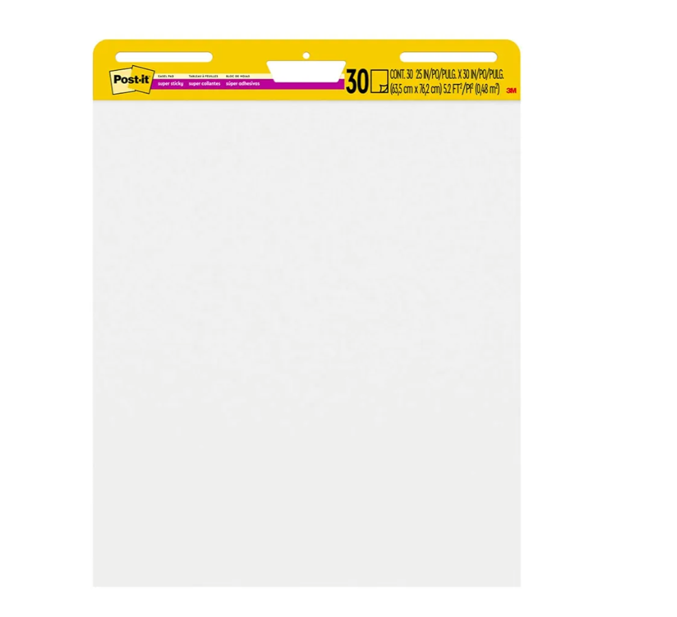 Post-it Super Sticky Easel Pad, 25 in x 30 in, White, 30 Sheets/Pad, 2 Pads/Pack, Great for Virtual Teachers and Students