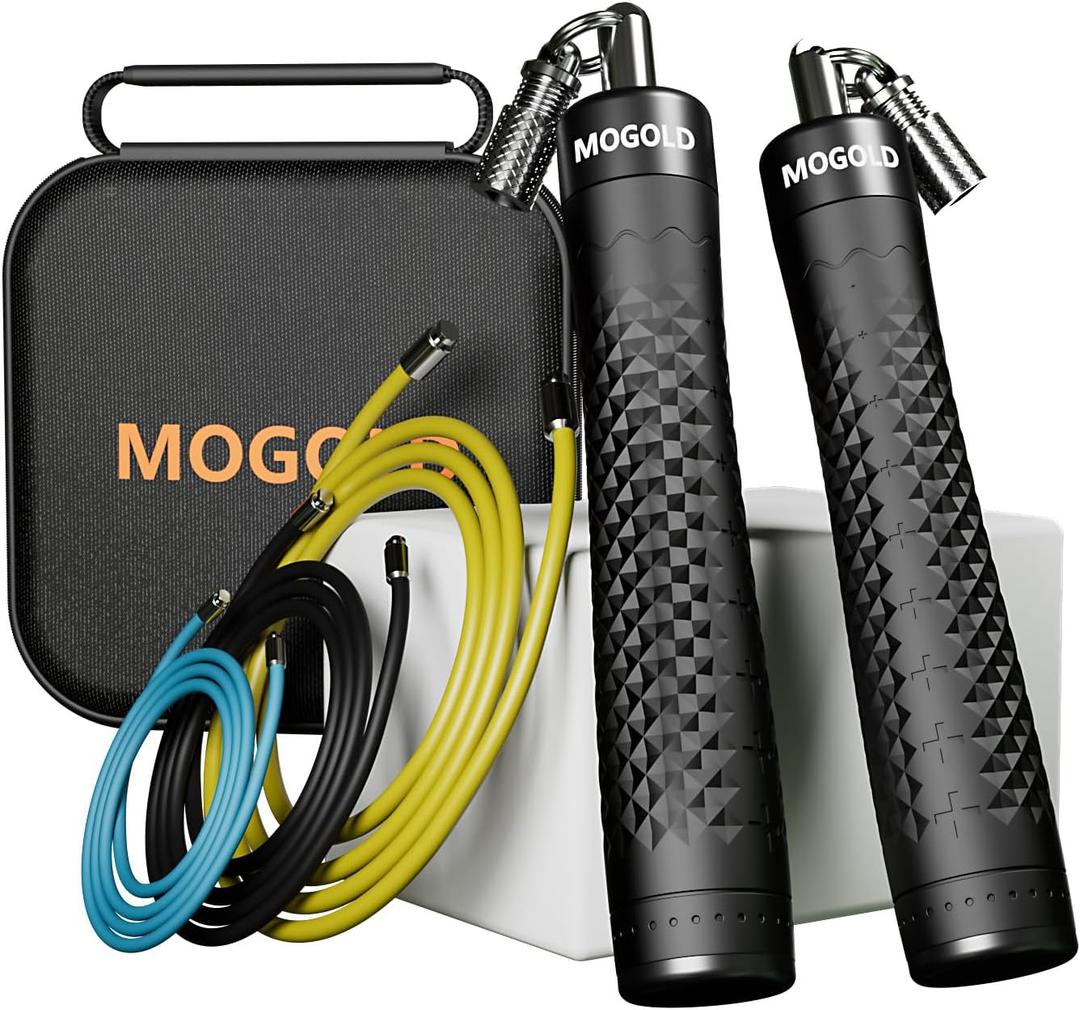 1/4 lb 1/2lb Weighted Jump Rope Set, 3 PVC Rope Cords 118in, Anti-Slip Handles with Quick Release, Carrying Case, Black