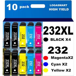 232XL Remanufactured for Epson 232XL Ink Cartridges 232 XL for XP-4200 XP-4205 Workforce WF-2930 WF-2950 Printer 10pack