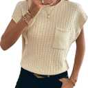 Womens Short Sleeve Sweaters Summer Cap Sleeve Tops Casual Crewneck Oversized Lightweight Knit Sweater Vest (Beige, L)