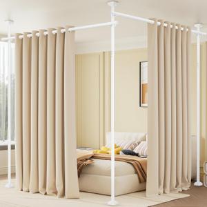 Room Divider Curtain Rod, No Drilling Tension Rod for Room Separation White