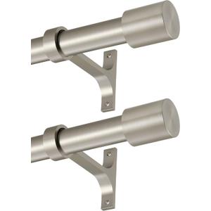 2 Pack Curtain Rods 36-72", Adjustable 1-Inch Thicken Window Treatment Rods, Telescoping Decorative Drapery Rods with Cap Finials, Brushed Nickel