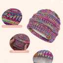 3 Pcs Kids Winter Hat Scarf Gloves Set Boys Girls Thick Warm Beanie Hat Knitted Neck Warmer Fleece Lined Gloves (2-6 Years, Purple Red Mix)