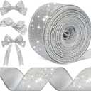 Syhood 20 Yard Glitter Ribbon Wired Edge Waterproof Sparkly Garland for Gifts Wrapping Cards Crafts Wreaths Holiday Christmas Decoration(Silver,1.5 Inch X 20 Yard)