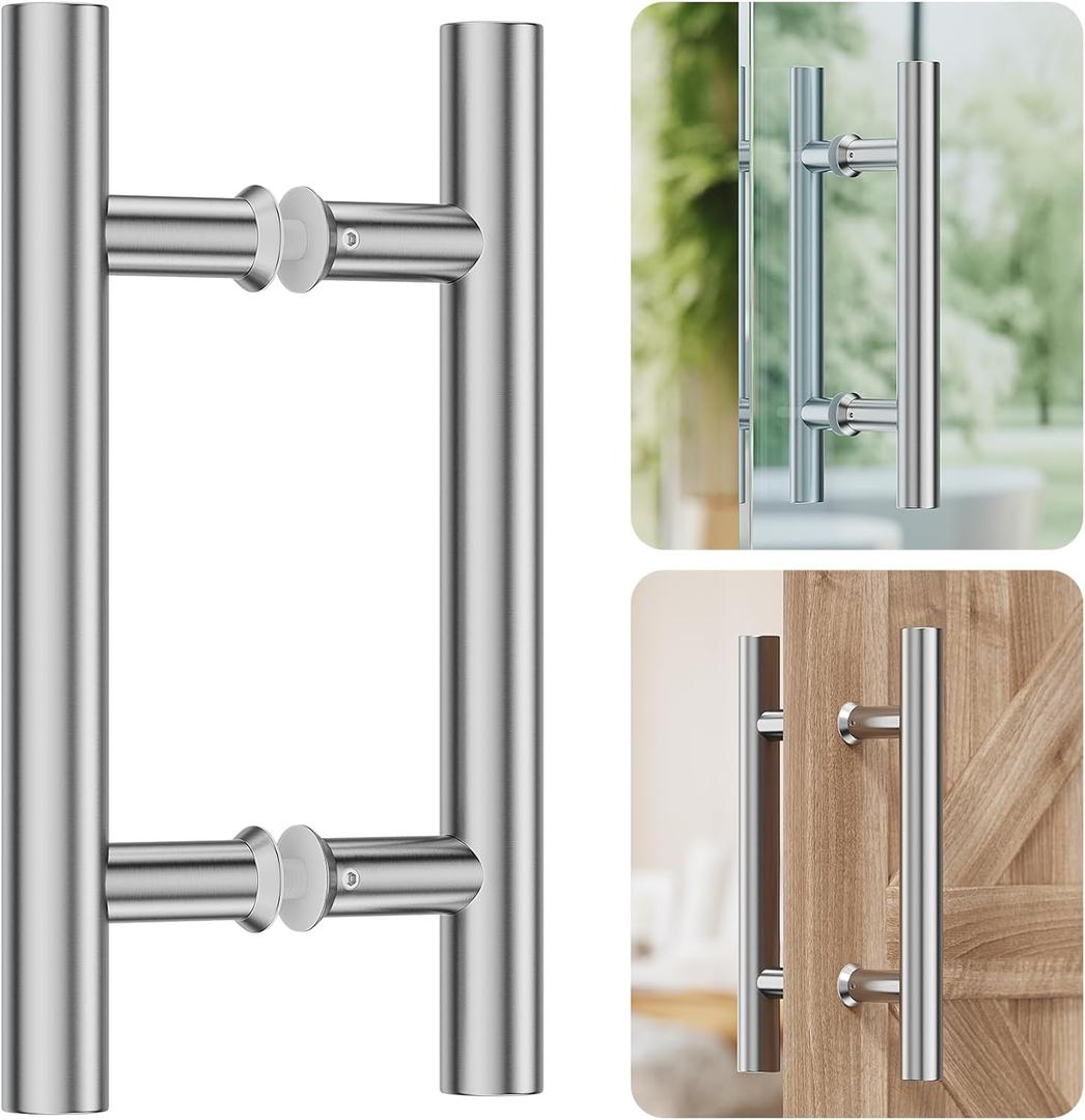 Ranbo Brushed 6" (CTC) Back to Back Shower Door Handle, 10" Length, Heavy Duty 1mm 304 Stainless Steel Pull, Fits 1/4"-1/2" Glass Doors & 1-3/8"-2-3/16" Barn Doors