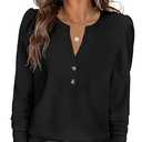 ANRABESS Women's Long Sleeve Henley Tops Waffle Knit Tunics Shirts Dressy Casual Blouses Cute T-Shirts 2025 Fall Outfit black Medium