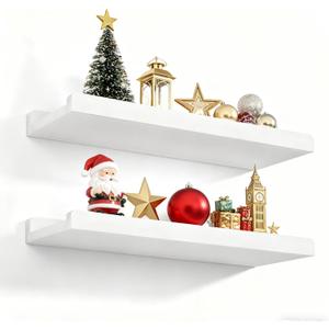 Love-KANKEI Floating Shelves Wall Mounted Set of 2, 17 Inch Rustic Wood Wall Shelves for Storage, Bedroom Living Room Bathroom Kitchen Office and More White