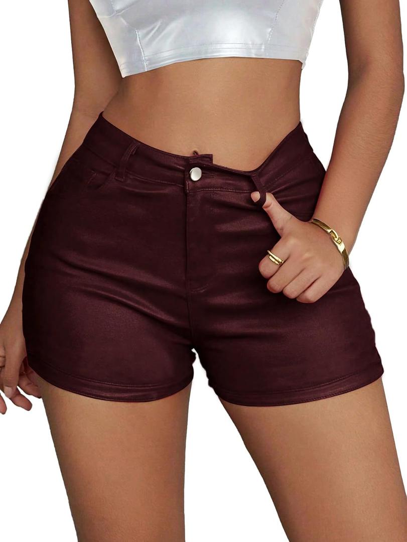 Avanova Women Faux Leather High Waist Legging Shorts Summer Sexy Stretchy Shorts (Red) Medium